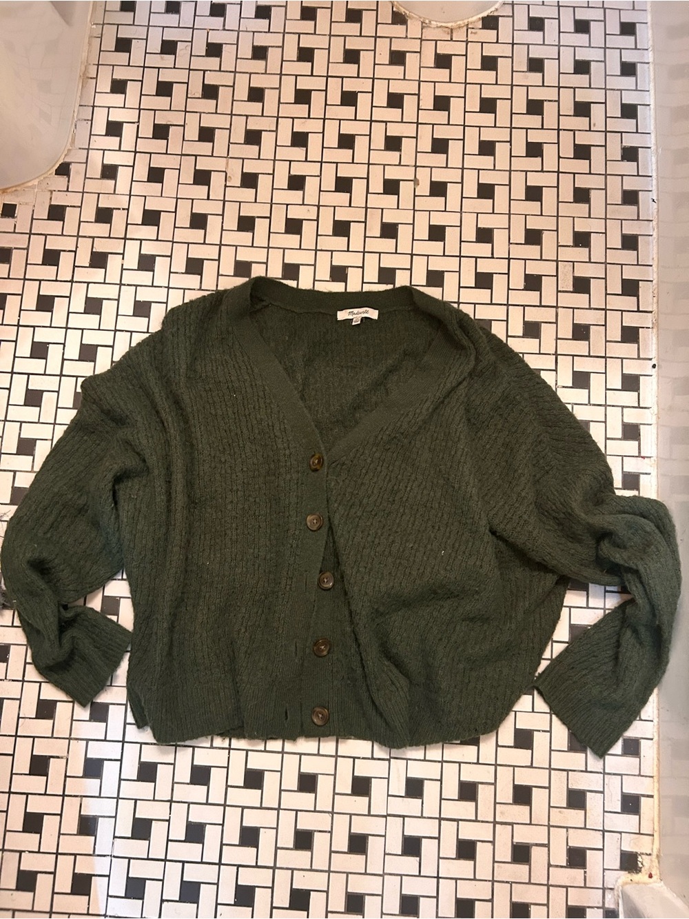 Madewell 40% alpaca soft comfortable Dark Green Button-Front Women's Cardigan